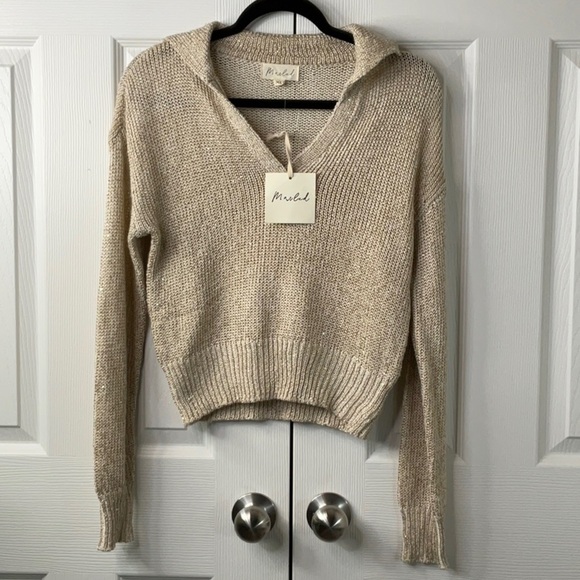 Marled - Open Collar Tan Sweater Size XS - Picture 2 of 15